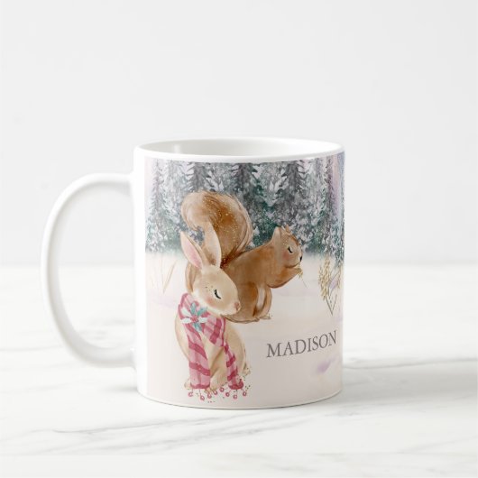 Waterverf Winterkonijn Eekhoorn Woodlands Naam Mok (Links)