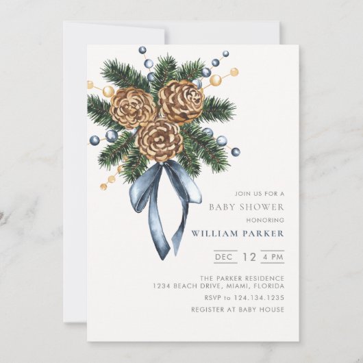 Waterverf Winterkrans Baby shower Uitnodiging (Voorkant)