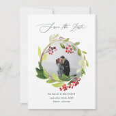 Waterverf winterkrans foto Sla de datum op Bedankkaart (Voorkant)