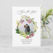 Waterverf winterkrans foto Sla de datum op Bedankkaart (Staand voorkant)