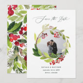 Waterverf winterkrans foto Sla de datum op Bedankkaart (Voorkant / Achterkant)