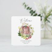 Waterverf winterkrans geboorteaankondiging bedankkaart (Staand voorkant)