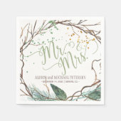 Waterverf winterkrans meneer en mevrouw script bru servetten (Voorkant)