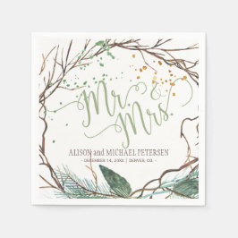 Waterverf winterkrans meneer en mevrouw script bru servetten