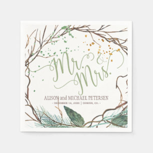 Waterverf winterkrans meneer en mevrouw script bru servetten