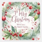 Waterverf Winterkrans Vrolijke Kerstvakantie Vierkante Sticker (Voorkant)