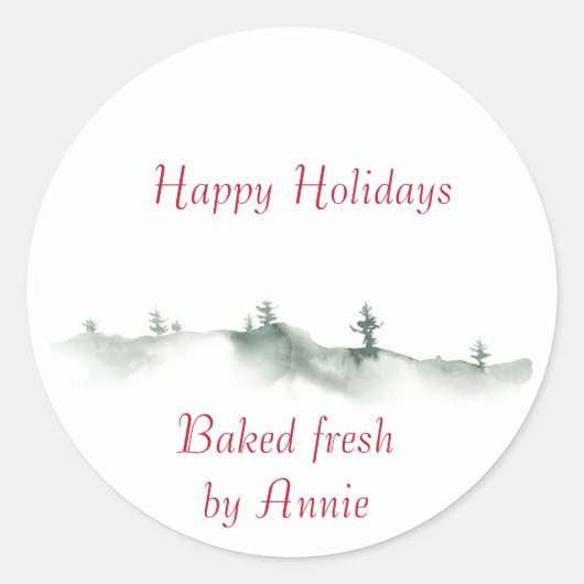 Waterverf winterlabel ronde sticker (Voorkant)