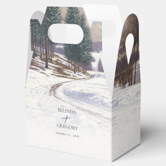Waterverf winterlandschap bruiloft bedankdoosjes (Geopend)