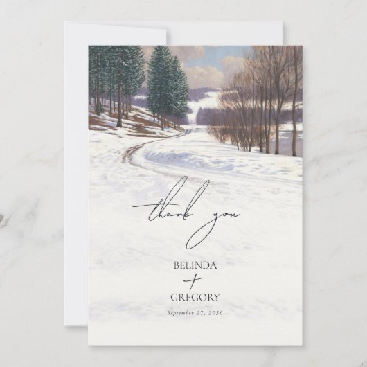 Waterverf winterlandschap bruiloft bedankkaart (Voorkant)