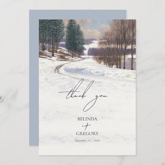 Waterverf winterlandschap bruiloft bedankkaart (Voorkant / Achterkant)