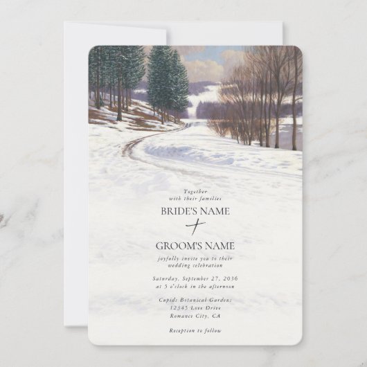 Waterverf winterlandschap bruiloft kaart (Voorkant)