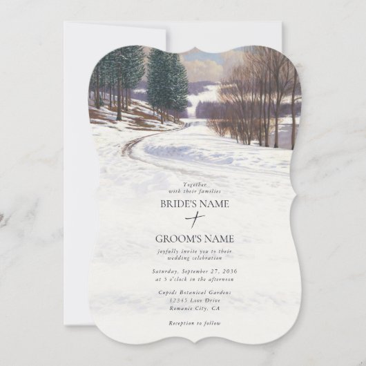 Waterverf winterlandschap bruiloft kaart (Voorkant)