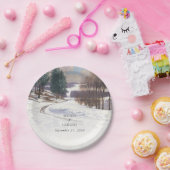 Waterverf winterlandschap bruiloft papieren bordje (Feest)