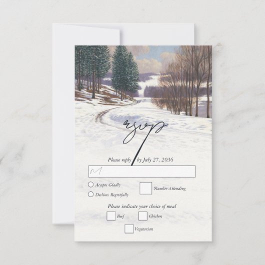 Waterverf winterlandschap bruiloft RSVP kaartje (Voorkant)