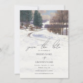 Waterverf winterlandschap bruiloft save the date (Voorkant)