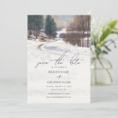 Waterverf winterlandschap bruiloft save the date (Staand voorkant)