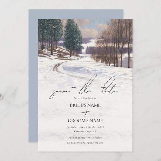 Waterverf winterlandschap bruiloft save the date (Voorkant / Achterkant)