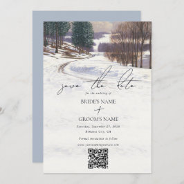 Waterverf winterlandschap bruiloft save the date