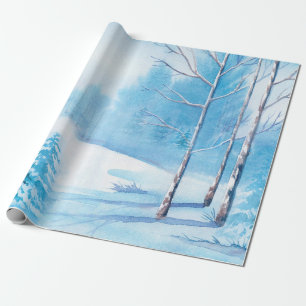 Waterverf winterlandschap cadeaupapier