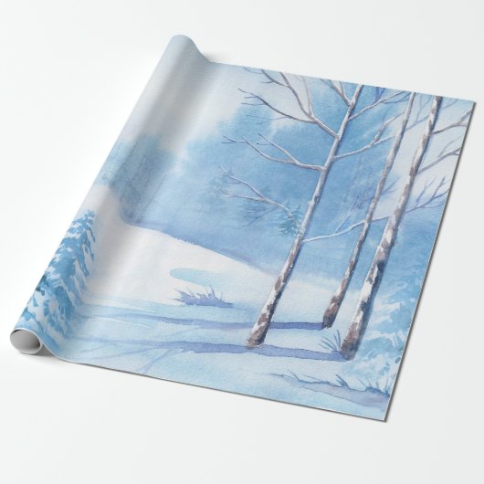 Waterverf winterlandschap cadeaupapier (Uitgerold)