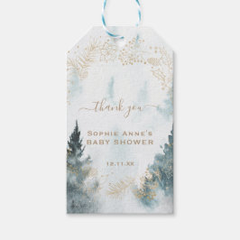 Waterverf Winterlandschap Gouden Baby Shower Cadeaulabel