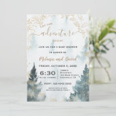 Waterverf Winterlandschap Gouden Krans Baby Shower Kaart (Staand voorkant)