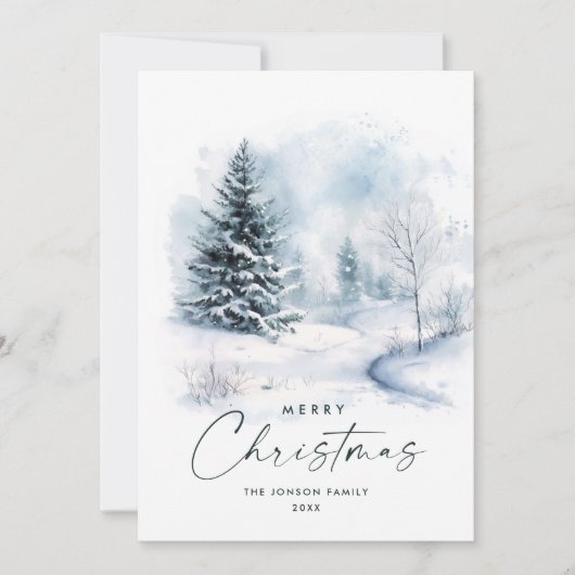 Waterverf Winterlandschap Kerst Feestdagenkaart (Voorkant)
