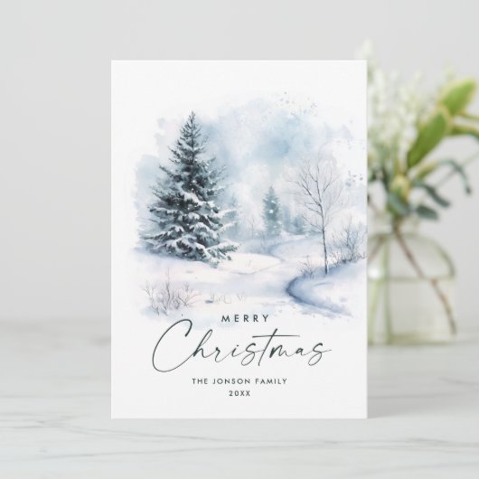 Waterverf Winterlandschap Kerst Feestdagenkaart (Staand voorkant)