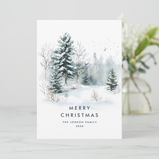 Waterverf Winterlandschap Kerst Feestdagenkaart (Staand voorkant)