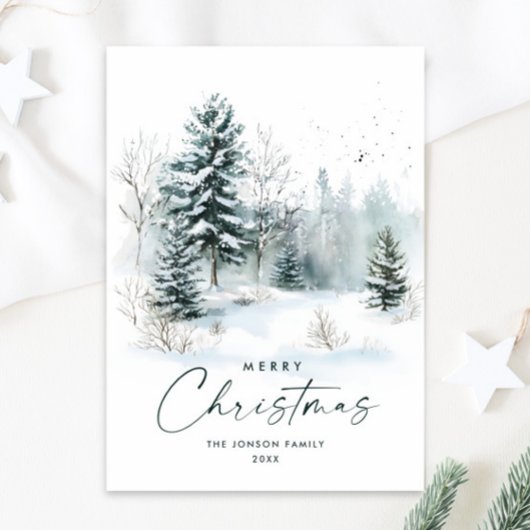 Waterverf Winterlandschap Kerst Feestdagenkaart