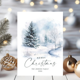 Waterverf Winterlandschap Kerst Feestdagenkaart