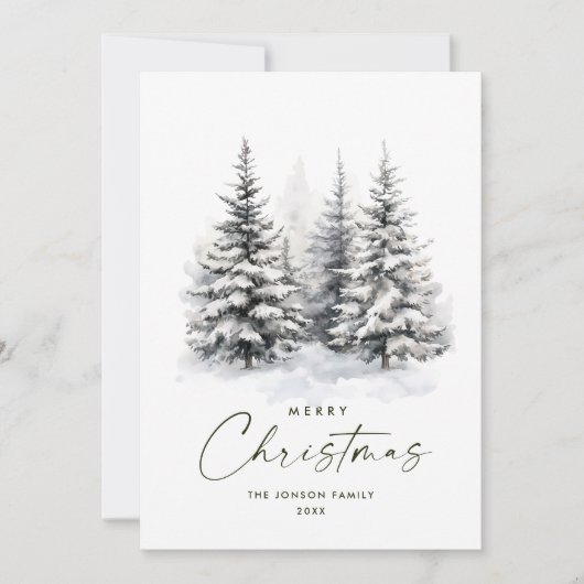 Waterverf Winterlandschap Kerst Feestdagenkaart (Voorkant)
