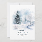Waterverf Winterlandschap Kerst Feestdagenkaart (Voorkant)