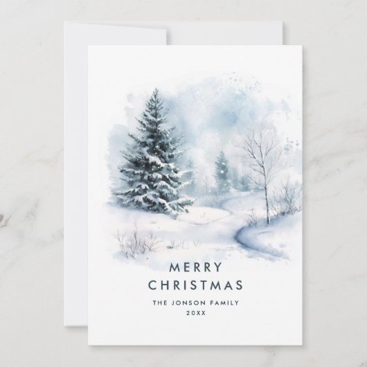 Waterverf Winterlandschap Kerst Feestdagenkaart (Voorkant)