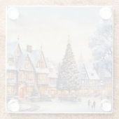 Waterverf Winterlandschap Kerstdorp Glazen Onderzetter (Achterkant)