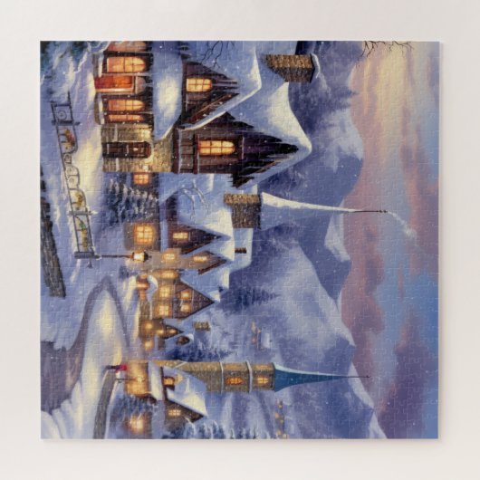 Waterverf Winterlandschap Kerstdorp Legpuzzel (Horizontaal)