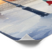 Waterverf Winterlandschap Kerstmis Dorp Poster (Hoek)