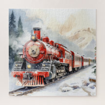 Waterverf Winterlandschap Kersttrein
