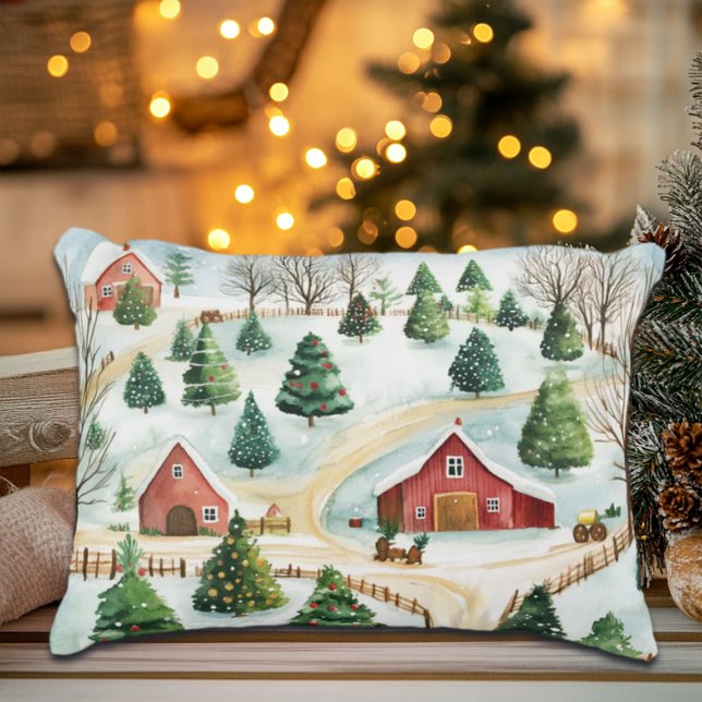 Waterverf winterlandschap met brandbomen accent kussen (Creator heeft geüpload)