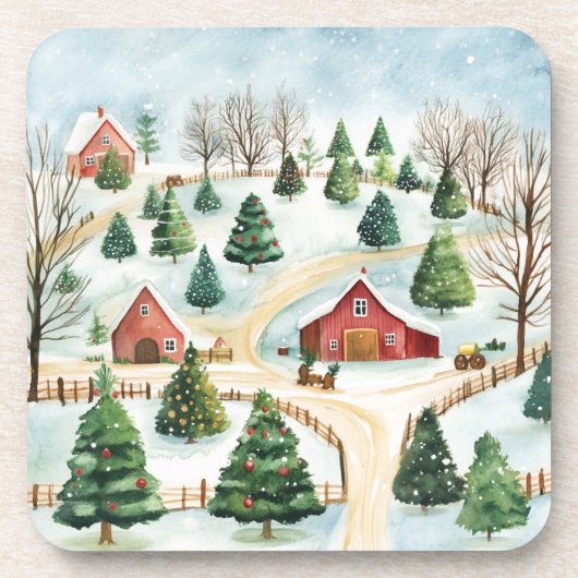 Waterverf winterlandschap met brandbomen bier onderzetter (Voorkant)