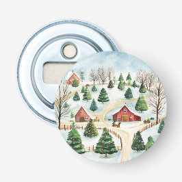 Waterverf winterlandschap met brandbomen button flesopener