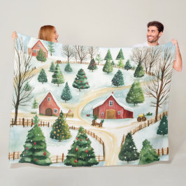 Waterverf winterlandschap met brandbomen fleece deken