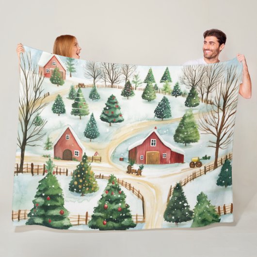 Waterverf winterlandschap met brandbomen fleece deken (In situ)