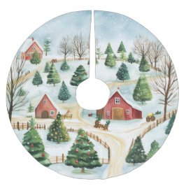 Waterverf winterlandschap met brandbomen kerstboom rok