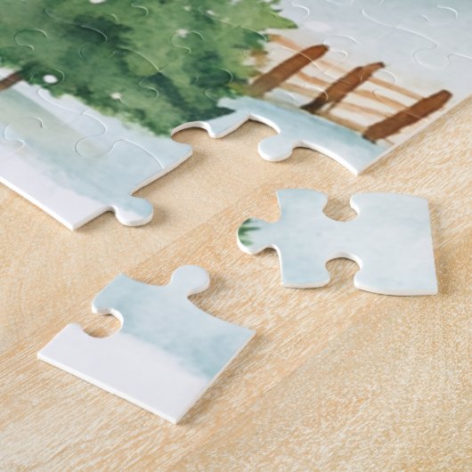 Waterverf winterlandschap met brandbomen legpuzzel (Zijkant)