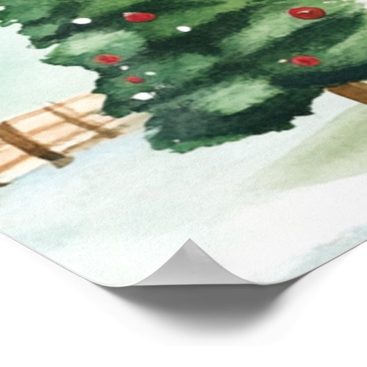 Waterverf winterlandschap met brandbomen poster (Hoek)