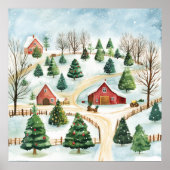 Waterverf winterlandschap met brandbomen poster (Voorkant)