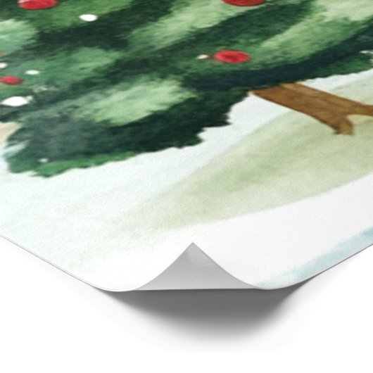 Waterverf winterlandschap met brandbomen poster (Hoek)