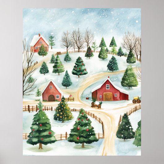 Waterverf winterlandschap met brandbomen poster (Voorkant)