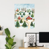 Waterverf winterlandschap met brandbomen poster (Thuiskantoor)